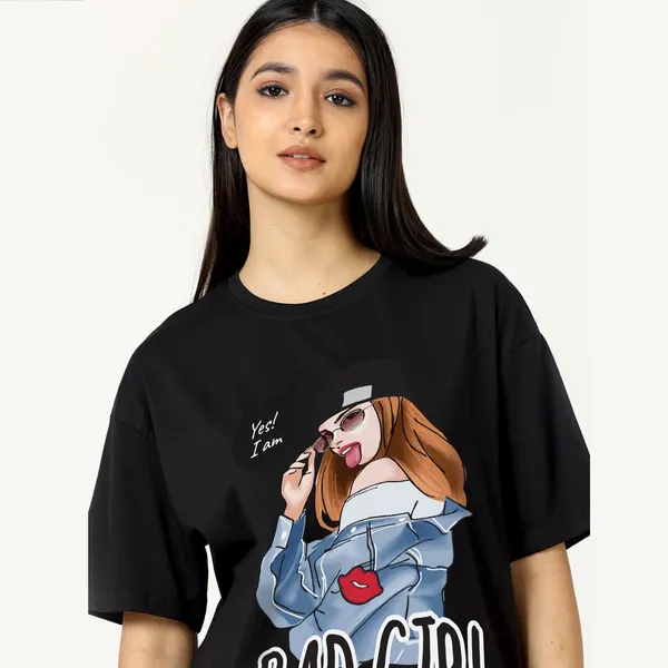 Black_Cotton_Blend_Printed_Round_Neck_Half_Sleeve_Oversized_T-Shirt_For_Women