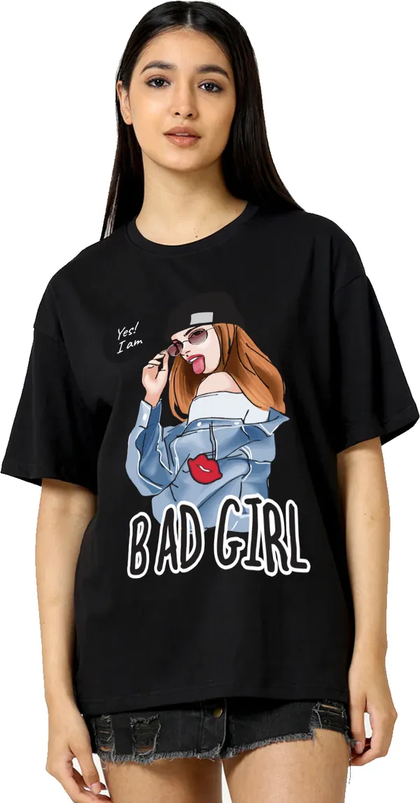 Black_Cotton_Blend_Printed_Round_Neck_Half_Sleeve_Oversized_T-Shirt_For_Women
