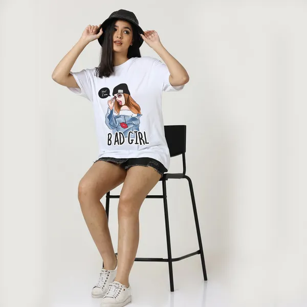 White_Cotton_Blend_Printed_Round_Neck_Half_Sleeve_Oversized_T-Shirt_For_Women