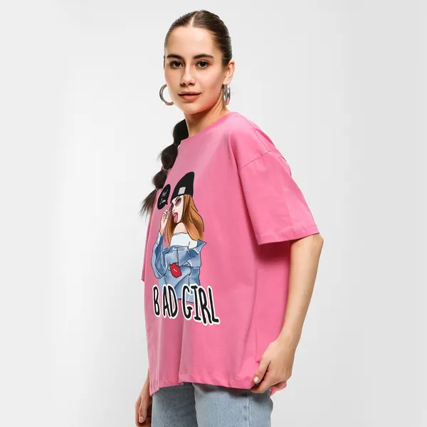 Pink_Cotton_Blend_Printed_Round_Neck_Half_Sleeve_Oversized_T-Shirt_For_Women