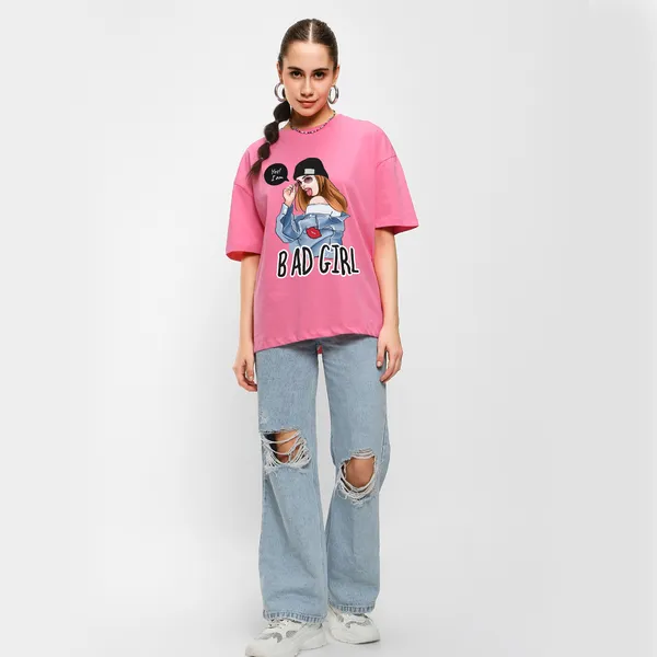 Pink_Cotton_Blend_Printed_Round_Neck_Half_Sleeve_Oversized_T-Shirt_For_Women