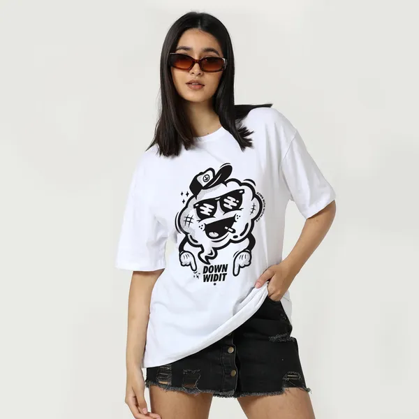 White_Cotton_Blend_Printed_Round_Neck_Half_Sleeve_Oversized_T-Shirt_For_Women