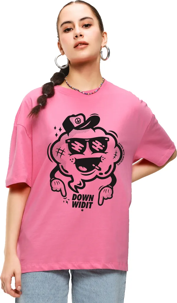 Pink_Cotton_Blend_Printed_Round_Neck_Half_Sleeve_Oversized_T-Shirt_For_Women