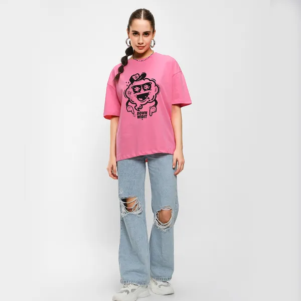 Pink_Cotton_Blend_Printed_Round_Neck_Half_Sleeve_Oversized_T-Shirt_For_Women