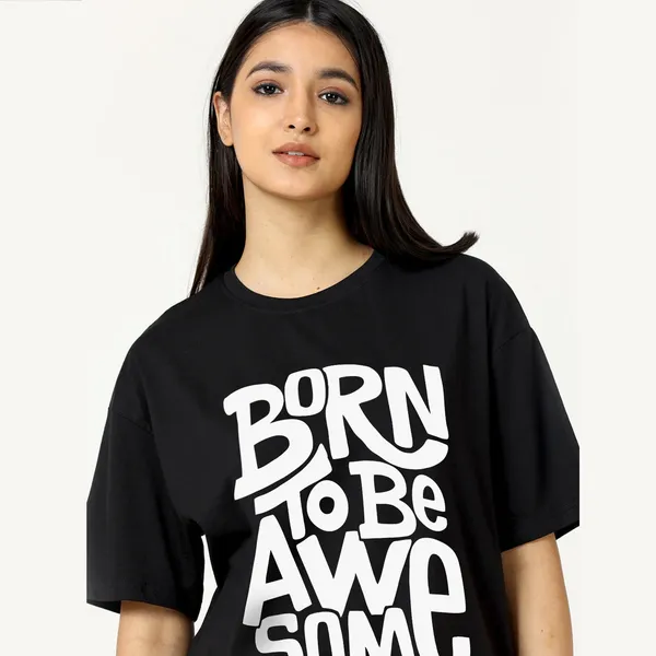 Black_Cotton_Blend_Printed_Round_Neck_Half_Sleeve_Oversized_T-Shirt_For_Women