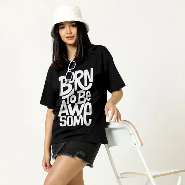 Black_Cotton_Blend_Printed_Round_Neck_Half_Sleeve_Oversized_T-Shirt_For_Women