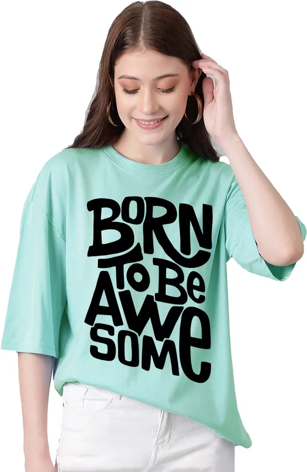 Green_Cotton_Blend_Printed_Round_Neck_Half_Sleeve_Oversized_T-Shirt_For_Women