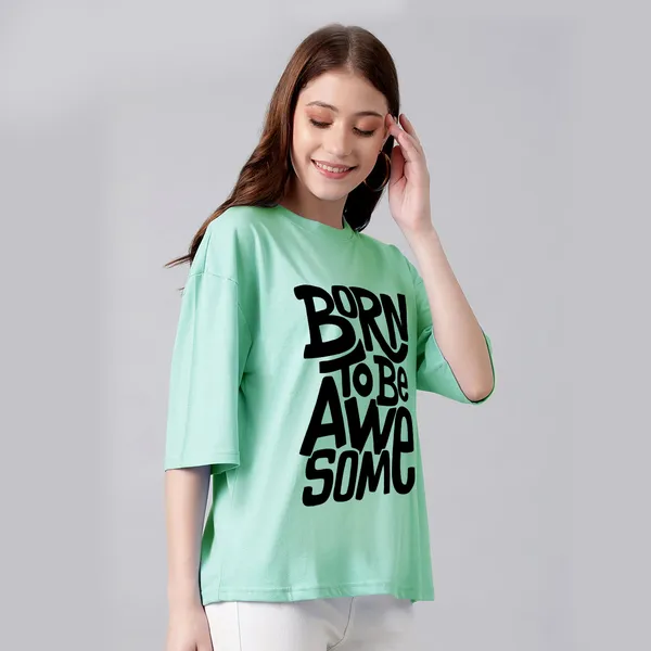 Green_Cotton_Blend_Printed_Round_Neck_Half_Sleeve_Oversized_T-Shirt_For_Women