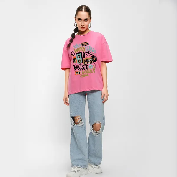 Pink_Cotton_Blend_Printed_Round_Neck_Half_Sleeve_Oversized_T-Shirt_For_Women