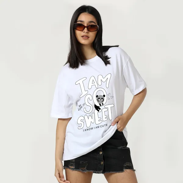 White_Cotton_Blend_Printed_Round_Neck_Half_Sleeve_Oversized_T-Shirt_For_Women