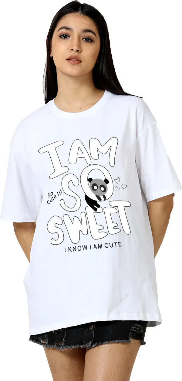 White_Cotton_Blend_Printed_Round_Neck_Half_Sleeve_Oversized_T-Shirt_For_Women