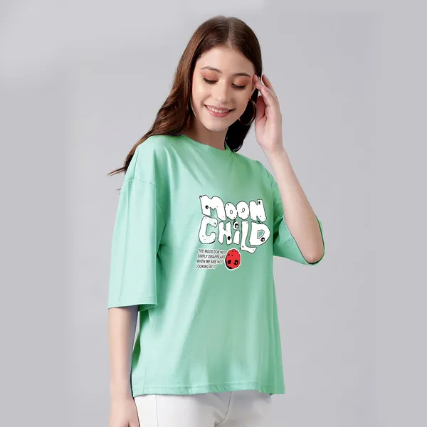 Green_Cotton_Blend_Printed_Round_Neck_Half_Sleeve_Oversized_T-Shirt_For_Women
