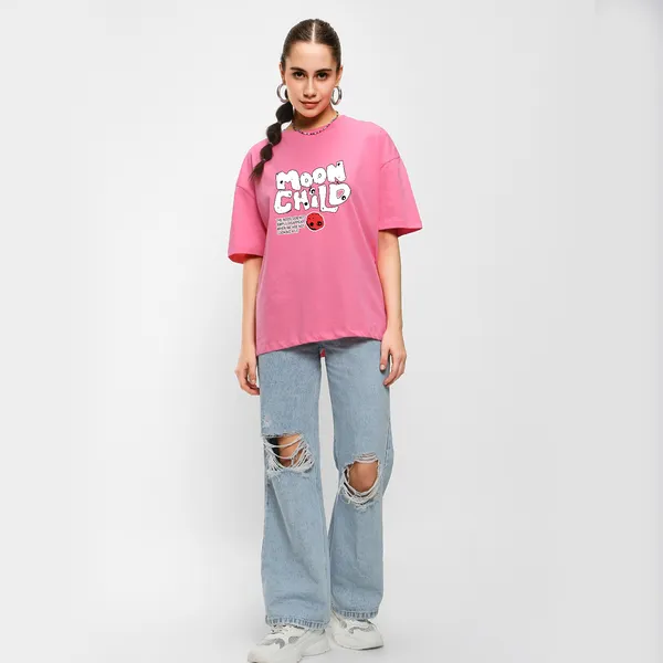 Pink_Cotton_Blend_Printed_Round_Neck_Half_Sleeve_Oversized_T-Shirt_For_Women