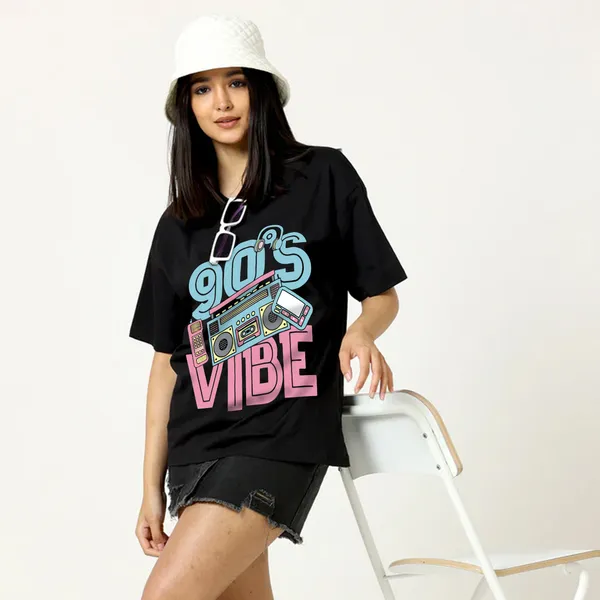 Black_Cotton_Blend_Printed_Round_Neck_Half_Sleeve_Oversized_T-Shirt_For_Women