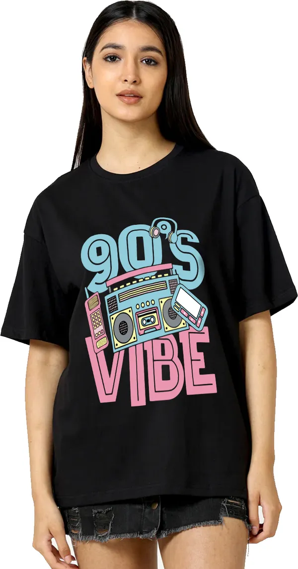 Black_Cotton_Blend_Printed_Round_Neck_Half_Sleeve_Oversized_T-Shirt_For_Women
