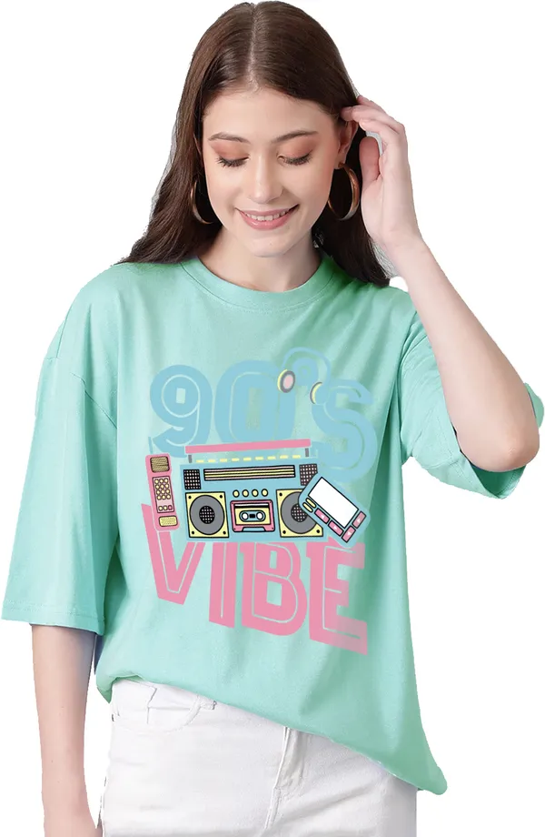 Light_Blue_Cotton_Blend_Printed_Round_Neck_Half_Sleeve_Oversized_T-Shirt_For_Women