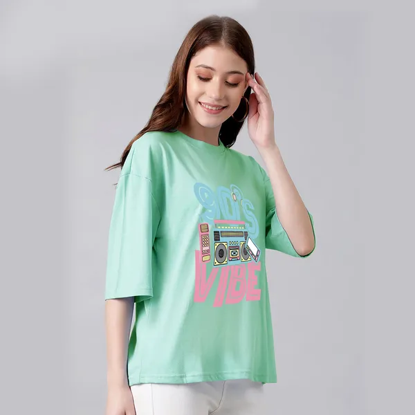 Light_Blue_Cotton_Blend_Printed_Round_Neck_Half_Sleeve_Oversized_T-Shirt_For_Women