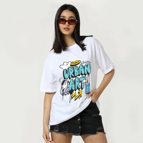 White_Cotton_Blend_Printed_Round_Neck_Half_Sleeve_Oversized_T-Shirt_For_Women