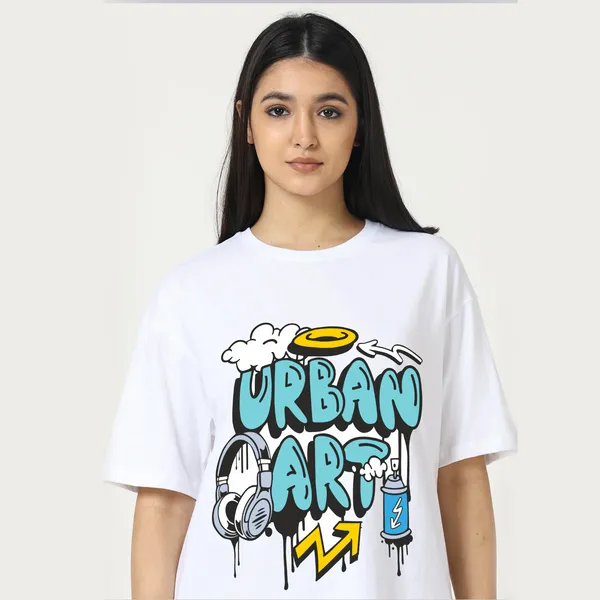 White_Cotton_Blend_Printed_Round_Neck_Half_Sleeve_Oversized_T-Shirt_For_Women