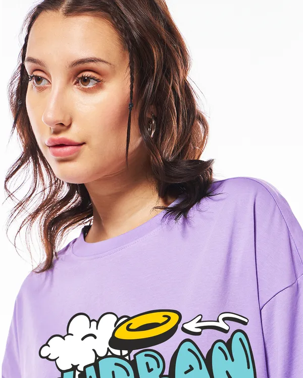 Purple_Cotton_Blend_Printed_Round_Neck_Half_Sleeve_Oversized_T-Shirt_For_Women