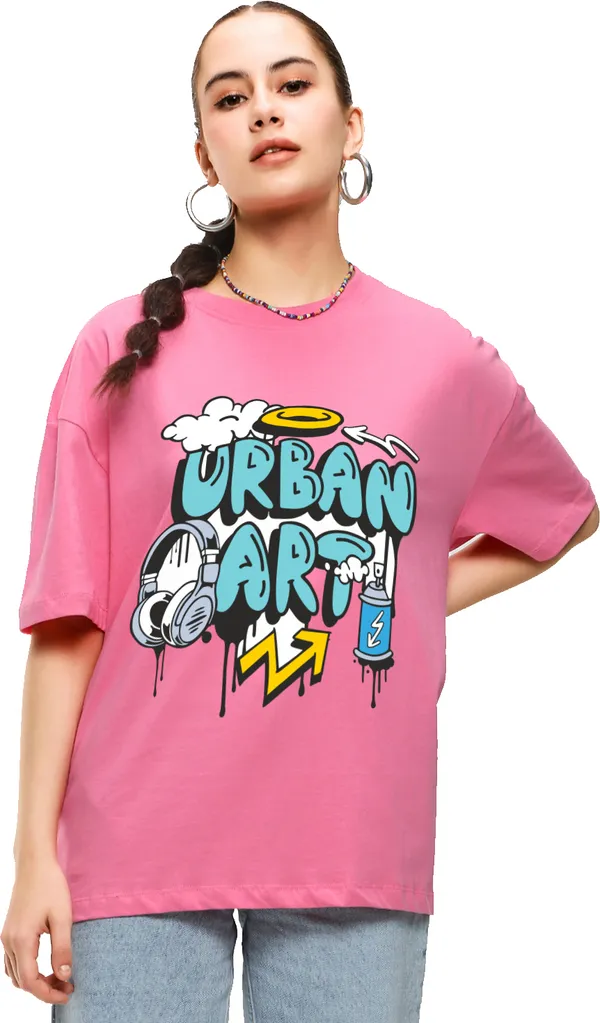 Pink_Cotton_Blend_Printed_Round_Neck_Half_Sleeve_Oversized_T-Shirt_For_Women