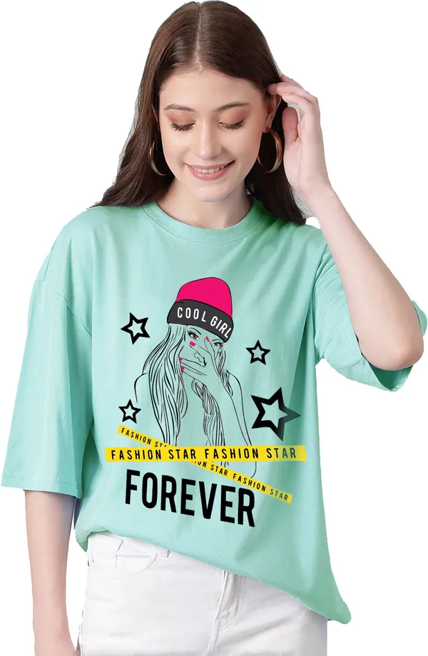 Green_Cotton_Blend_Printed_Round_Neck_Half_Sleeve_Oversized_T-Shirt_For_Women