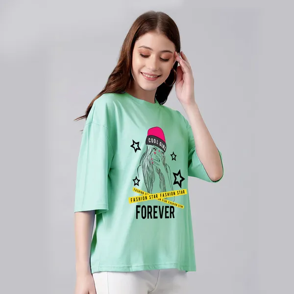 Green_Cotton_Blend_Printed_Round_Neck_Half_Sleeve_Oversized_T-Shirt_For_Women