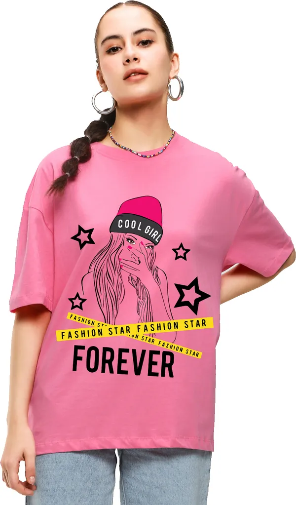 Pink_Cotton_Blend_Printed_Round_Neck_Half_Sleeve_Oversized_T-Shirt_For_Women
