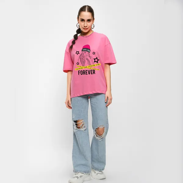 Pink_Cotton_Blend_Printed_Round_Neck_Half_Sleeve_Oversized_T-Shirt_For_Women