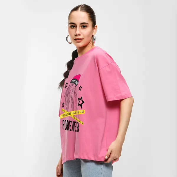 Pink_Cotton_Blend_Printed_Round_Neck_Half_Sleeve_Oversized_T-Shirt_For_Women