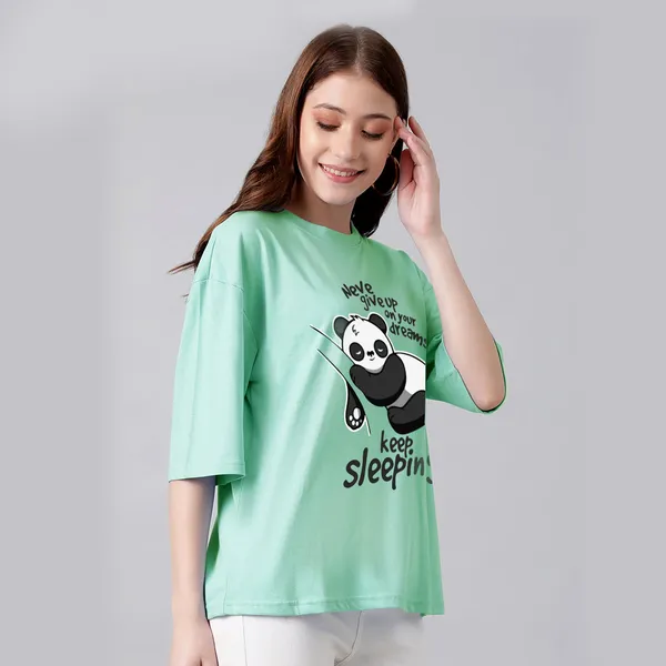 Green_Cotton_Blend_Printed_Round_Neck_Half_Sleeve_Oversized_T-Shirt_For_Women