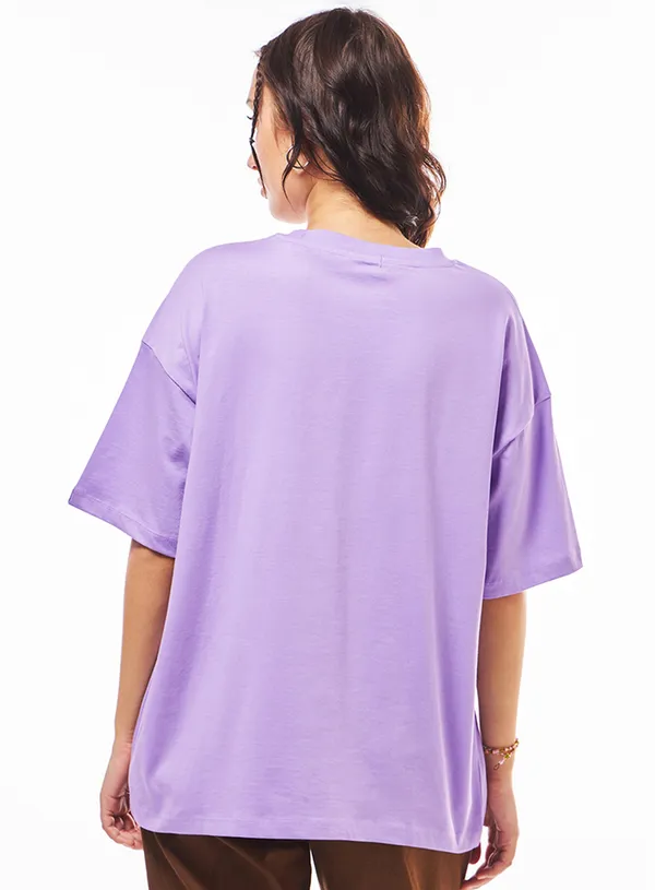 Purple_Cotton_Blend_Printed_Round_Neck_Half_Sleeve_Oversized_T-Shirt_For_Women
