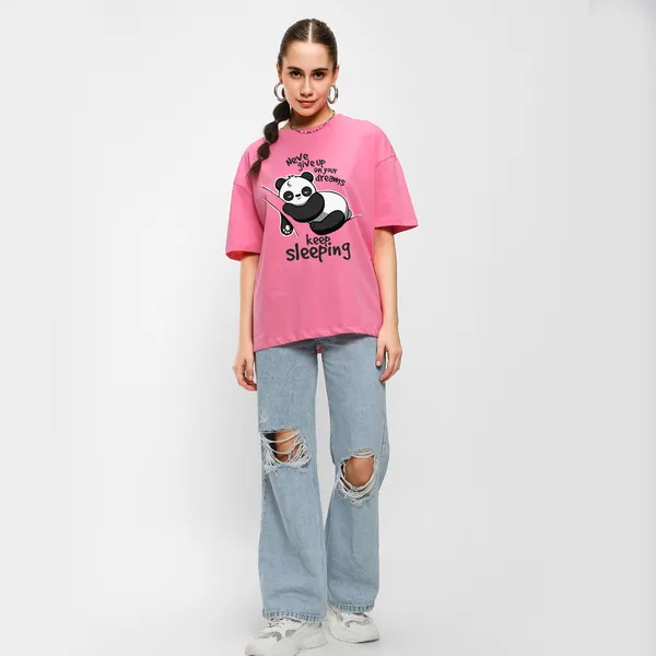 Pink_Cotton_Blend_Printed_Round_Neck_Half_Sleeve_Oversized_T-Shirt_For_Women