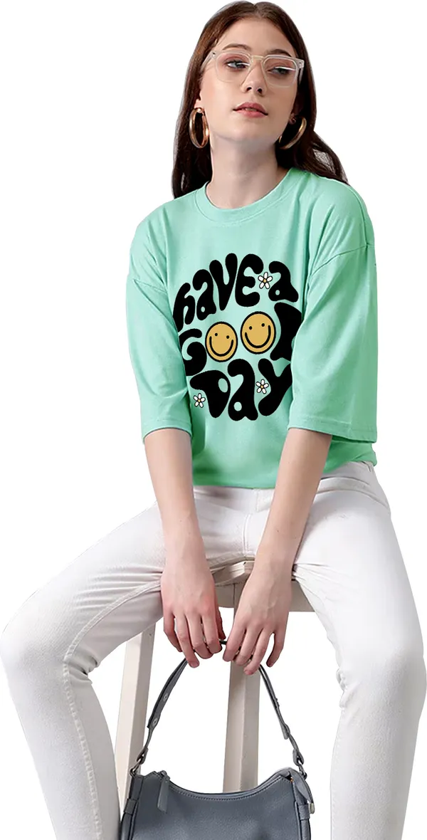 Green_Pure_Cotton_Printed_Round_Neck_Half_Sleeve_Oversized_T-Shirt_For_Women