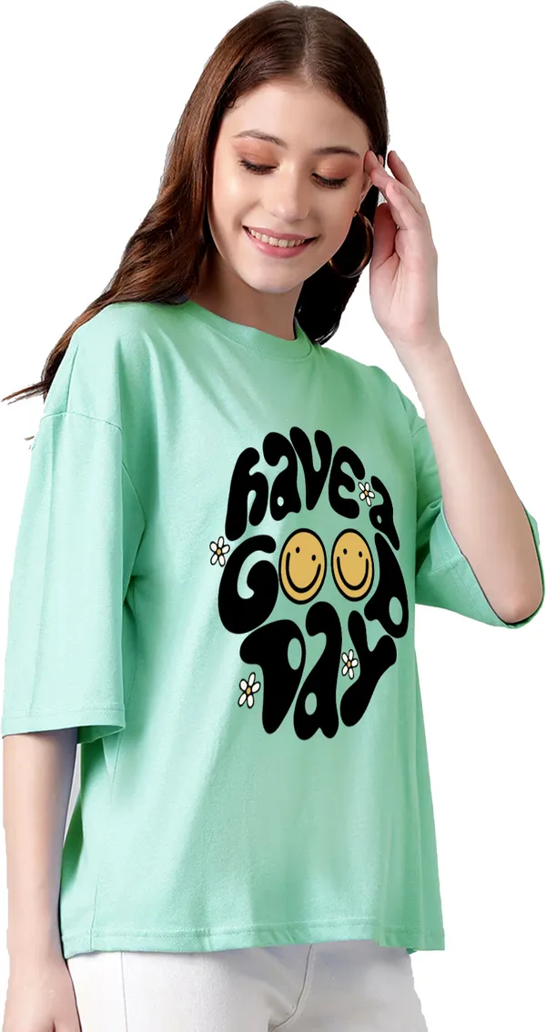 Green_Pure_Cotton_Printed_Round_Neck_Half_Sleeve_Oversized_T-Shirt_For_Women