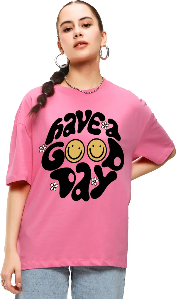 Pink_Pure_Cotton_Printed_Round_Neck_Half_Sleeve_Oversized_T-Shirt_For_Women
