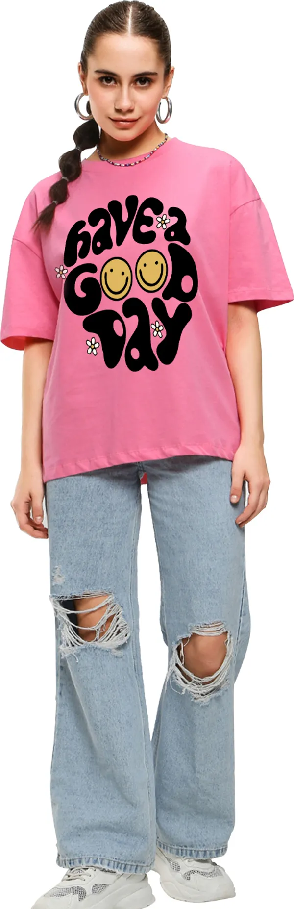 Pink_Pure_Cotton_Printed_Round_Neck_Half_Sleeve_Oversized_T-Shirt_For_Women