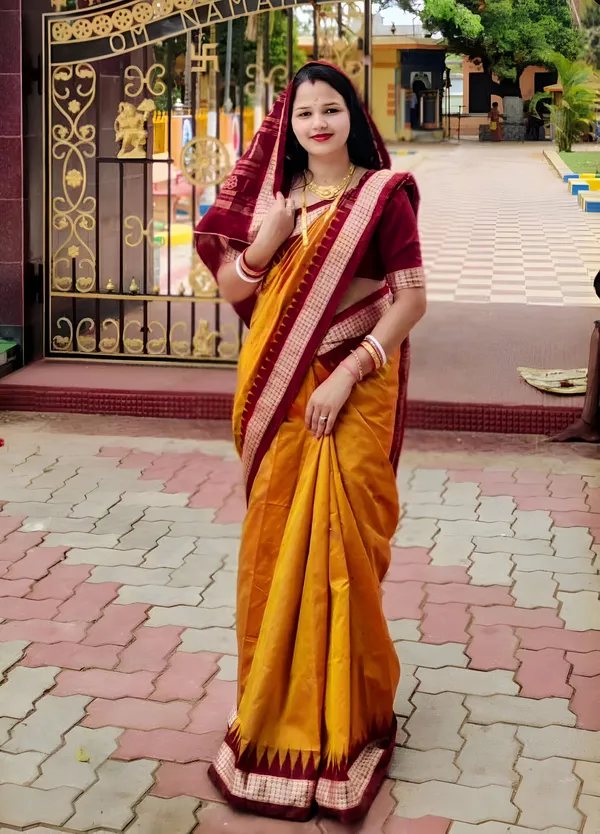 Mustard_Silk_Blend_Blend_Temple_Border_Solid/Plain_Sambalpuri_Saree_For_Women