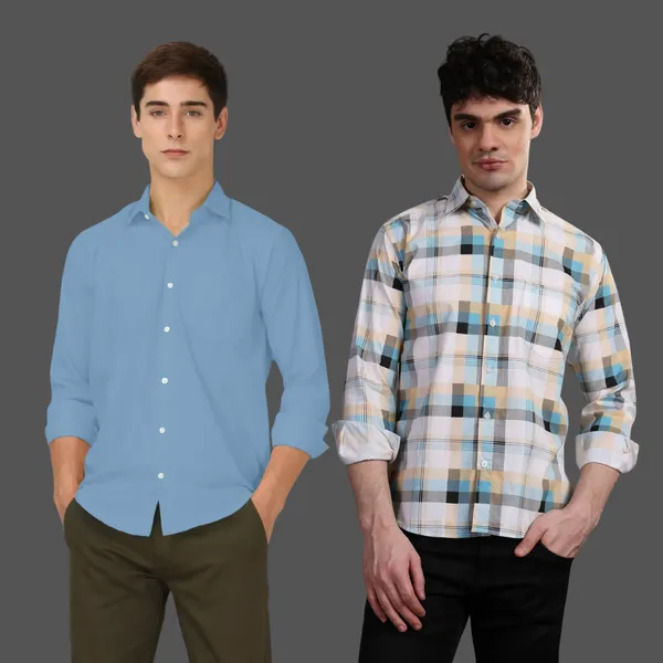 Pack_of_2_Solid_&_Checked_Cotton_Full_Sleeve_Formal_Shirts_For_Men