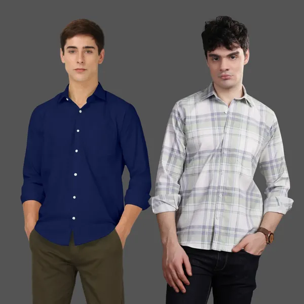 Pack_of_2_Solid_&_Checked_Cotton_Full_Sleeve_Formal_Shirts_For_Men