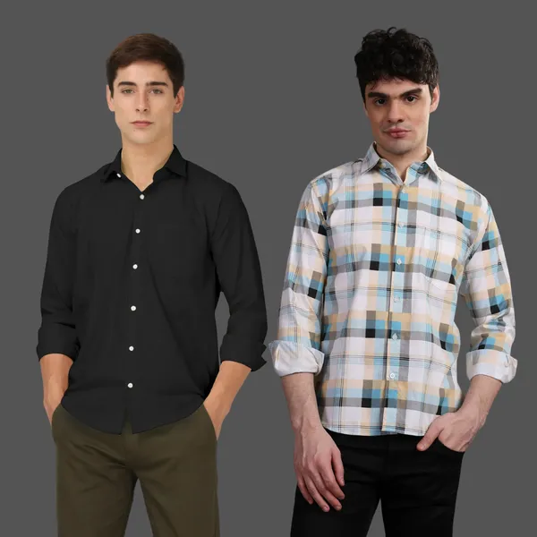 Pack_of_2_Solid_&_Checked_Cotton_Full_Sleeve_Formal_Shirts_For_Men