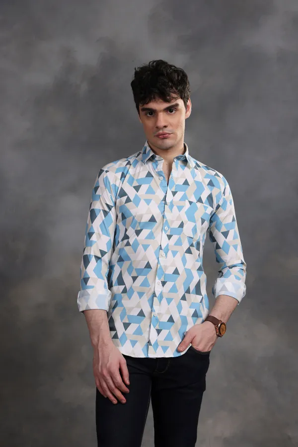 Blue_&_White_Triangle_Lycra_Print_Cotton_Shirt_For_Men