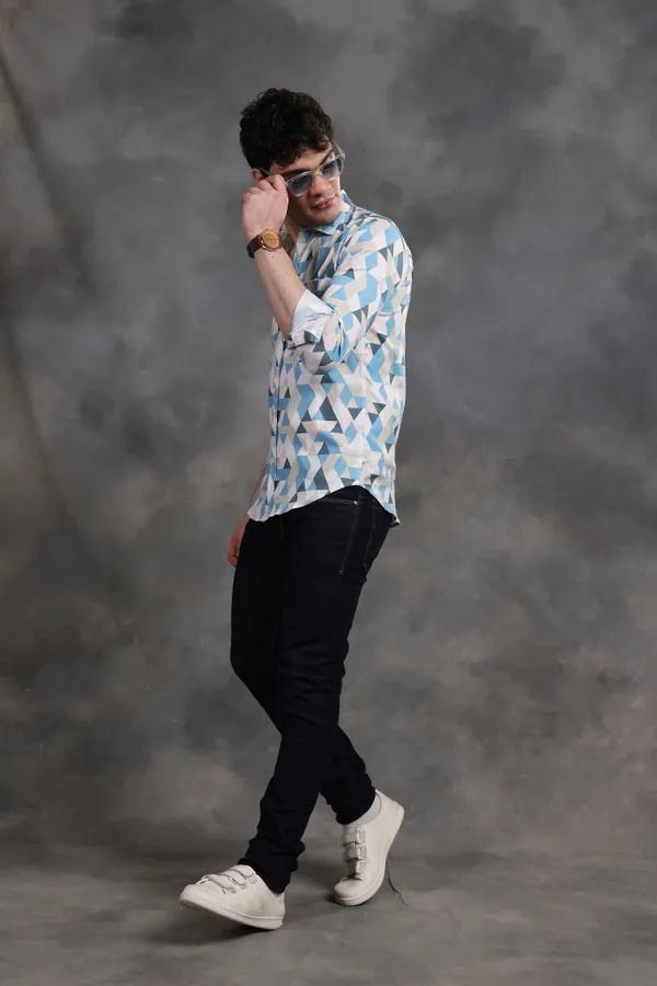 Blue_&_White_Triangle_Lycra_Print_Cotton_Shirt_For_Men
