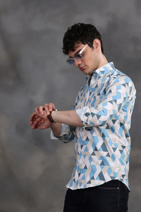Blue_&_White_Triangle_Lycra_Print_Cotton_Shirt_For_Men
