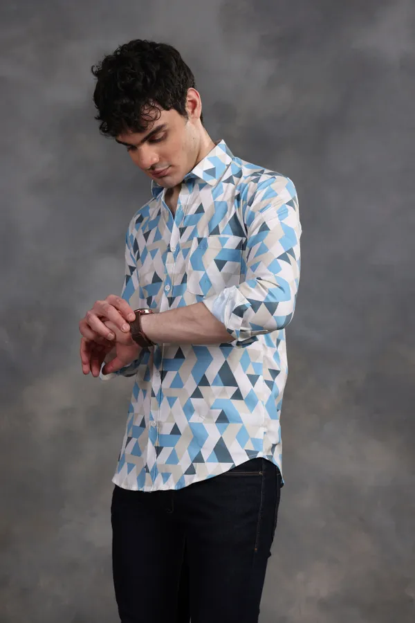 Blue_&_White_Triangle_Lycra_Print_Cotton_Shirt_For_Men