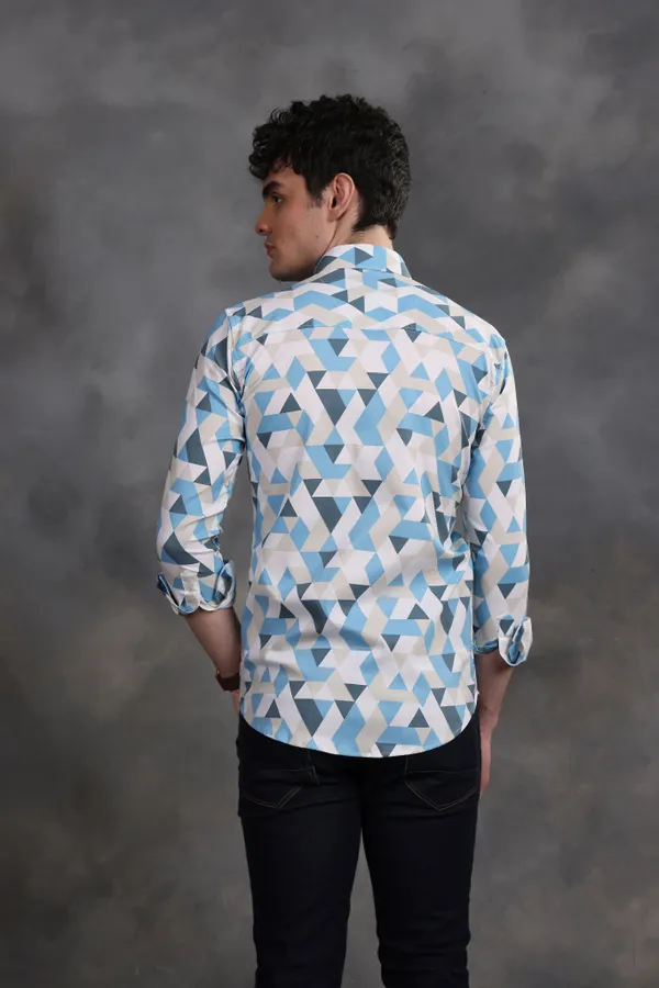 Blue_&_White_Triangle_Lycra_Print_Cotton_Shirt_For_Men