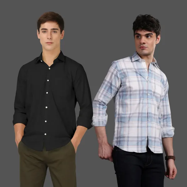 Pack_of_2_Solid_&_Checked_Cotton_Full_Sleeve_Formal_Shirts_For_Men