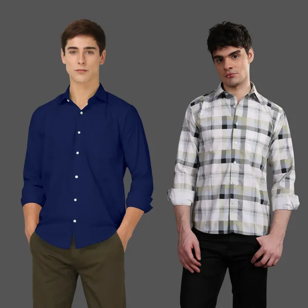 Pack_of_2_Solid_&_Checked_Cotton_Full_Sleeve_Formal_Shirts_For_Men