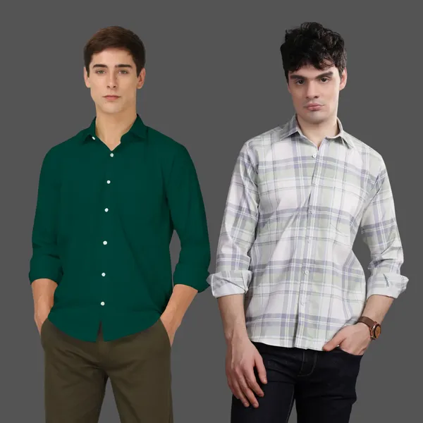Pack_of_2_Solid_&_Checked_Cotton_Full_Sleeve_Formal_Shirts_For_Men