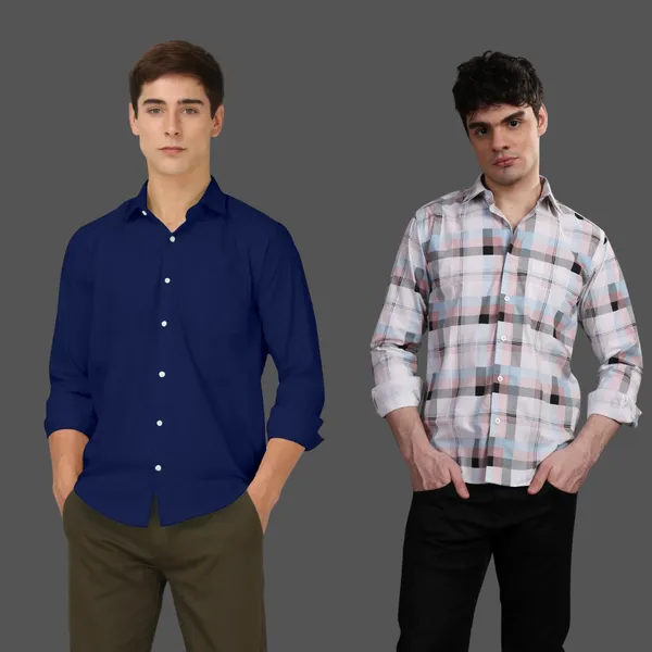 Pack_of_2_Solid_&_Checked_Cotton_Full_Sleeve_Formal_Shirts_For_Men